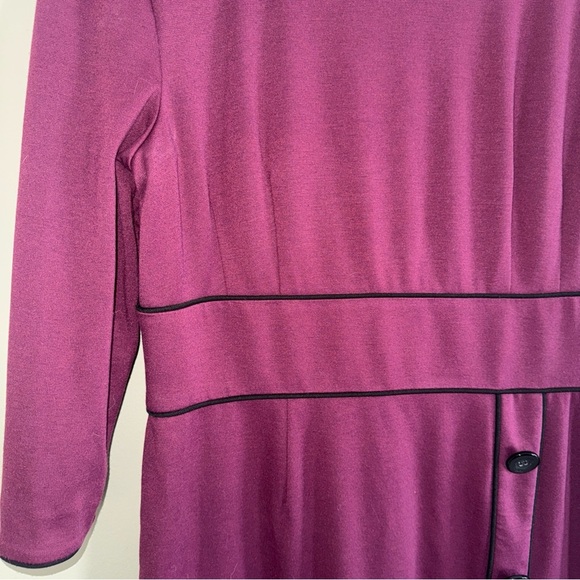 Peter Nygard Purple Black Trim 3/4 Sleeve Dress with Button Front Accent 14 - Picture 5 of 12